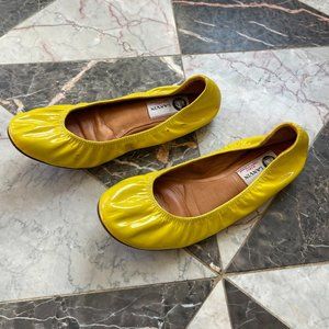 LANVIN Yellow Patent Leather Ballet Flats Shoes
